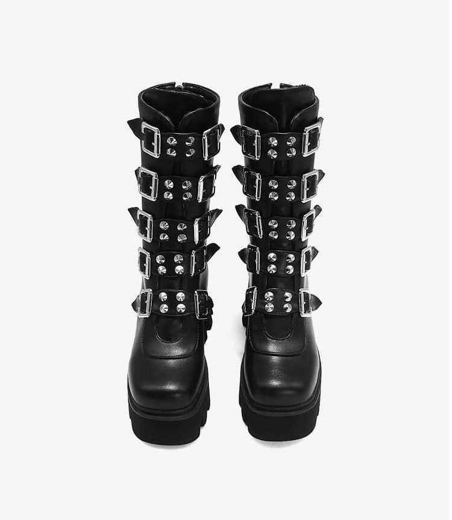 Divines Devil Gothic Punk Women's Platform Boots Black Buckle