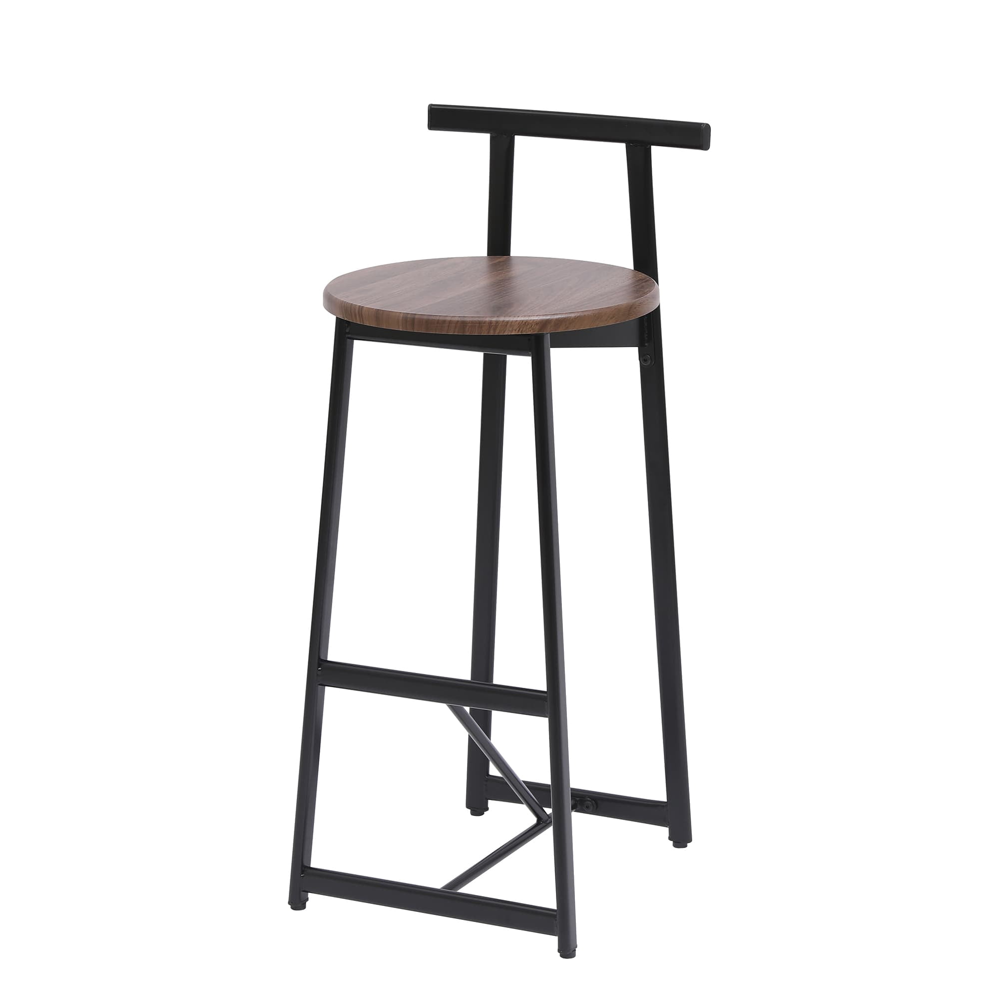MAYEERTY Bar Stool Set of 3 - Counter Height with Back, Armless for Kitchen Island (Black & Walnut Brown)