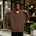 thumbnail image 6 of Mens Zip Up Hoodies Oversized Fleece Long Sleeve Drop Shoulder Hooded Sweatshirt Trendy Vintage Streetwear Brown 2XL, 6 of 9