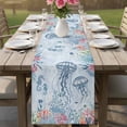 thumbnail image 5 of Blue Jellyfish Coastal Cotton Linen Table Runner for Dining Kitchen, Beach Nautical Ocean Coral Seahorse Wedding Outdoor Party Tablerunners, Dresser Scarf Coffee Tablecloth Runners 13x36 Inches, 5 of 8