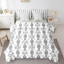 Manfei Cartoon Nutcracker Soldier 7pcs Bedding Comforter Set,Cute Bow Tie Queen Bedding Sets,Sliver White Queen Sheet Sets For Girls,,Microfiber Bedroom Decor Reversible