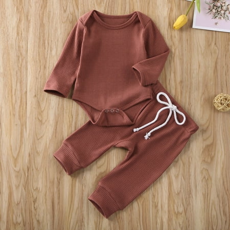

One opening Fashion Newborn Baby Boy Girl Clothes Long Sleeve Romper Tops+Long Pants Solid Outfit Set