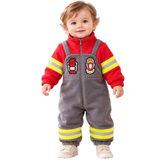 Afdoent Kids Firefighter Toddler Boys Warm Winter Zipper Fireman for Holiday Party Dress Up