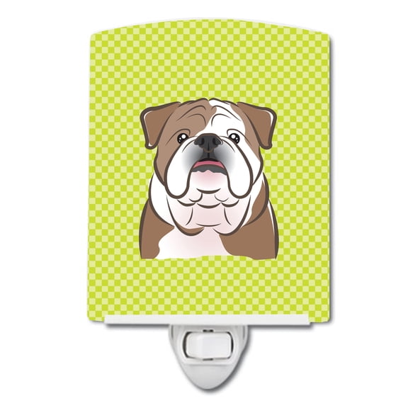 Caroline's Treasures BB1281CNL Checkerboard Lime Green English Bulldog Ceramic Night Light, 6x4x3", multicolor
