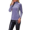 thumbnail image 4 of INSPIRE CHIC Women's Top Long Sleeve Mock Neck Turtleneck Stretchy Velvet Blouse XL Blue Purple, 4 of 6