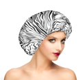 thumbnail image 1 of Fishent Gorro de ducha grande para mujer, reutilizable, doble capa, impermeable, ajustable, extra grande, para cabello largo y trenzas (estampado de cebra), 1 of 5