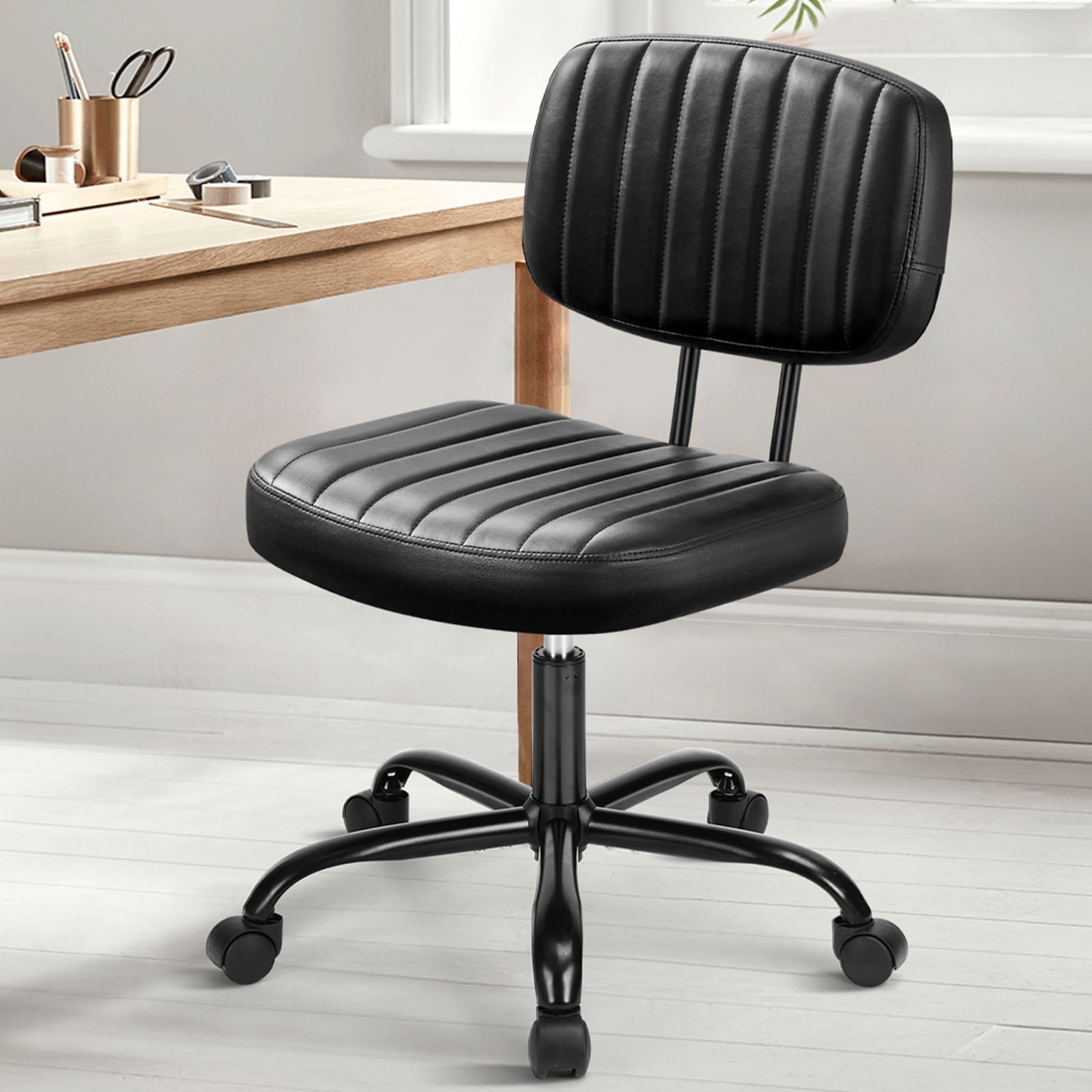 Gianna Armless Office Chair – Adjustable Rolling Task Chair with Lumbar Support for Comfortable All-Day Sitting, Black
