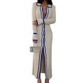 thumbnail image 1 of xiaxaixu Femmes Bouton vers le Bas Pull Robe Manches Longues Col à Revers Imprimé Tricot Longue Robe Cardigan, 1 of 9