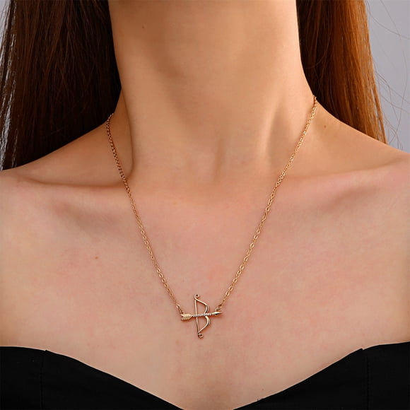 Chaîne de Clavicule avec Nœud et Flèche Pendentif Zircon Rétro Flèche de Cupidon Collier Cadeau de la Saint-Valentin Bijoux pour Couple Cadeau de la Saint-Valentin