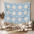 thumbnail image 2 of Blue Plaid Tapestry for Bedroom Wall Hanging Tapestry, Country Cute Love Pastoral Heart Lattice Ceiling Backdrop Tapestries Poster Blanket Wall Decor for Teens Room Living Room Dorm 55" x 73", 2 of 8