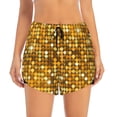 thumbnail image 2 of Balery Bright Shiny Golden Pantalones cortos deportivos para mujer con forro y dos bolsillos, elásticos, para entrenamiento, gimnasio, yoga-Medium, 2 of 7