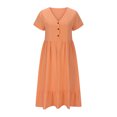thumbnail image 4 of Wycnly Summer Dresses for Women Dresses for Women Button Down Loose Flowy Ruffle Swing Maxi Dress with Pocket Women Elegant Solid V-Neck Short Sleeve Long Dress, 4 of 6