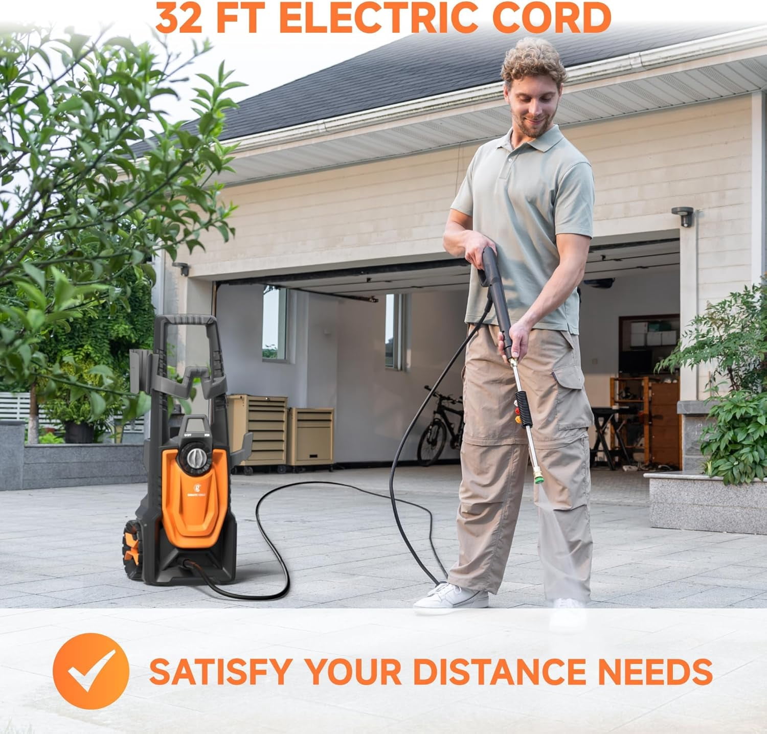 Giraffe Tools Electric High Pressure Washer, Max 2400 PSI, 2.3 GPM Power Washer Portable, 20+32 ft