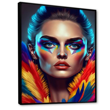 Designart Colorful Sensual Woman In Fur Coat III Floating Frame Wall Art