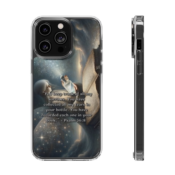 DistinctInk Hybrid (Acrylic / TPU) Clear Slim Fit Case for Apple iPhone 12 Pro (6.1" Screen) - "Psalm 56:8 - God's Loving Record of Our Sorrows"
