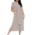thumbnail image 2 of Sakmal Nightgowns Women Zip Up Sleep Dress with Pockets Brown Soft Crew Neck Short Sleeve Womens Nightgowns XXL, 2 of 7