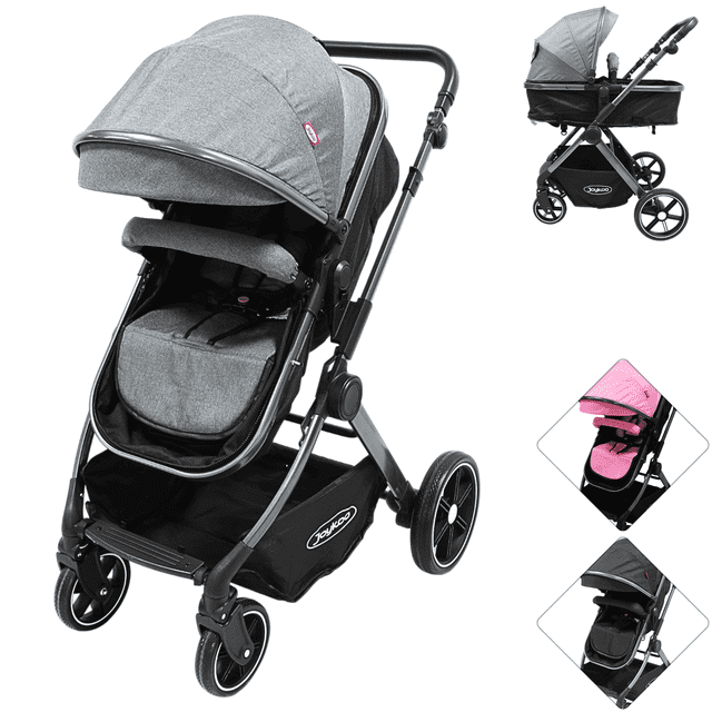 Carriola para Bebé Asiento Reversible Convertible a Bambineto Plegable Ruedas de Goma Cinturón Apta a partir de 0 Meses - Gris