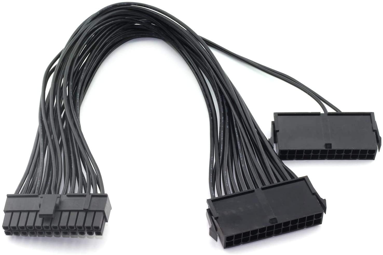 HRTGFD-SATA Cables, Dual PSU Power Supply 24-Pin Adapter Cable for ATX Motherboard 18AWG - 1FT