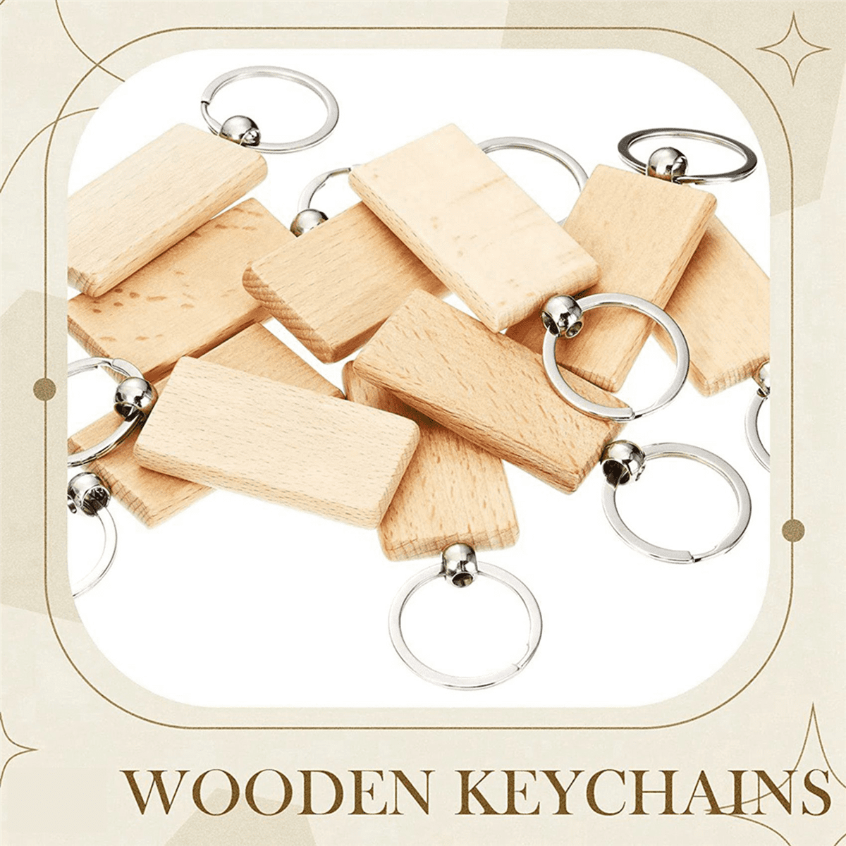300Pieces Wooden Keychain Blanks Bulk Rectangle Wood Engraving Blanks Unfinished Wooden Key Ring Key Tag A