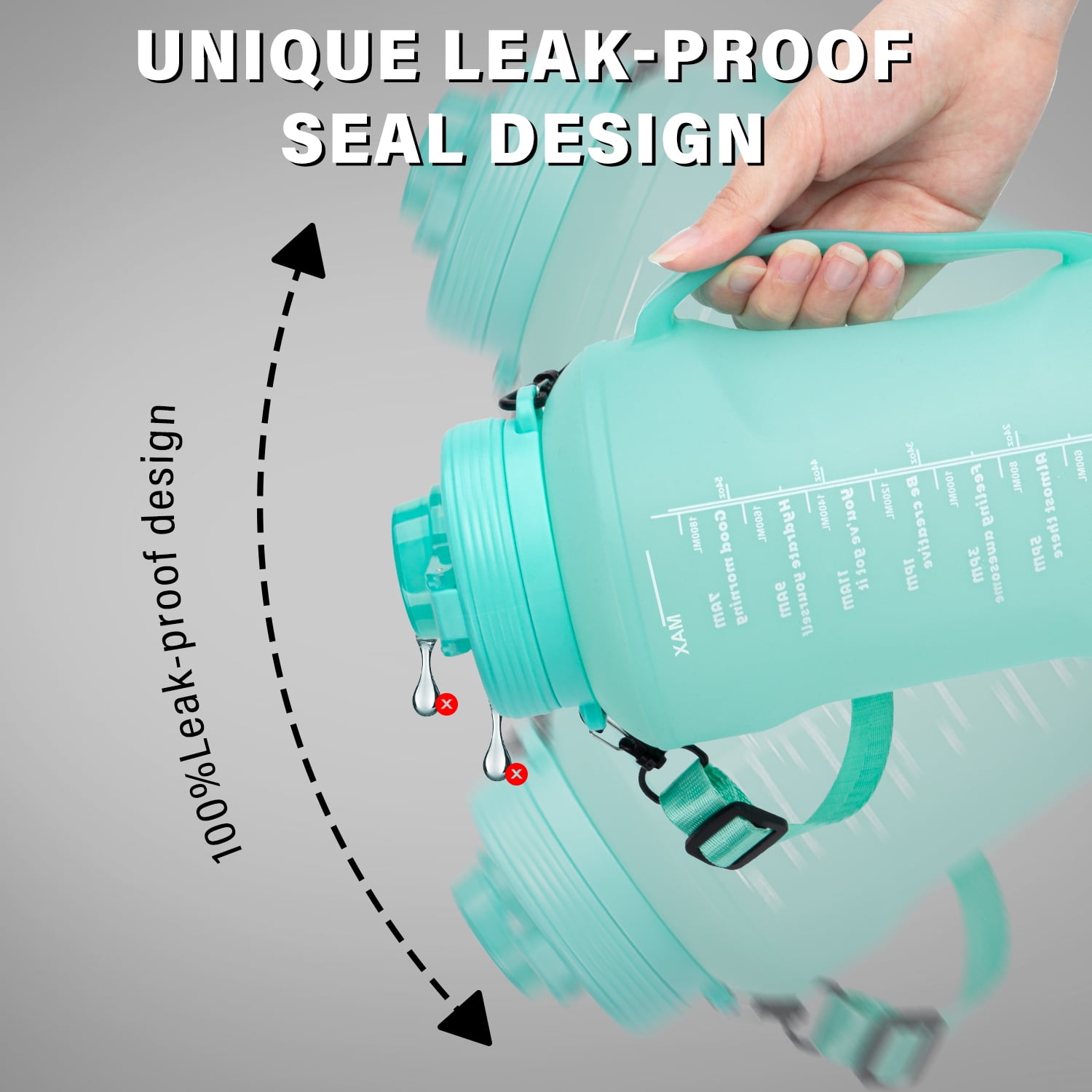 Motivational Water Bottle with Time Marker, 64 oz Water Bottle with Straw Spout and Carrying Handle, Half Gallon 2L Gym Bottle, Achieve All-Day Hydration SpillProof BPA FREE
