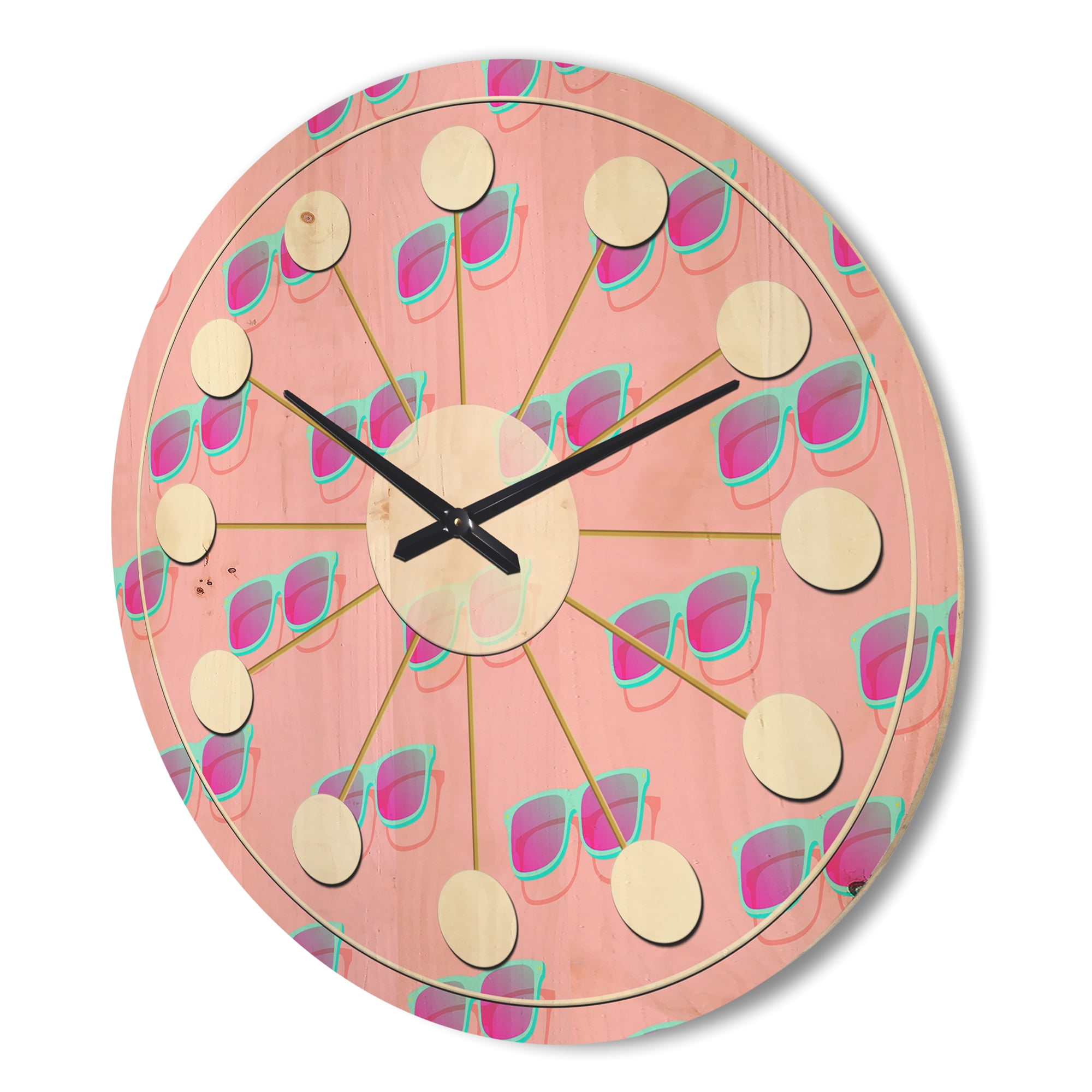 Designart 'Pink Fashion Abstract Retro Pattern I' Mid-Century Modern Wood Wall Clock