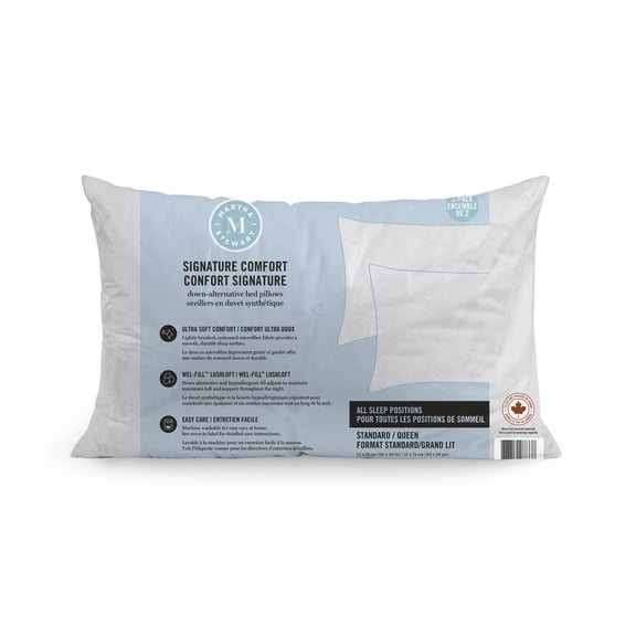 Martha Stewart Signature Comfort High-Lofting Bed Pillows, Set of 2, Ideal for All Sleep Positions