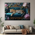 thumbnail image 6 of Mudket Framed Leopard on Teal Sofa with Pink Flowers Canvas Wall Art, Elegant Leopard Print Wall Decor, Trendy Animal Wall Art Ready to Hang - 12"L x 8"W, 6 of 10