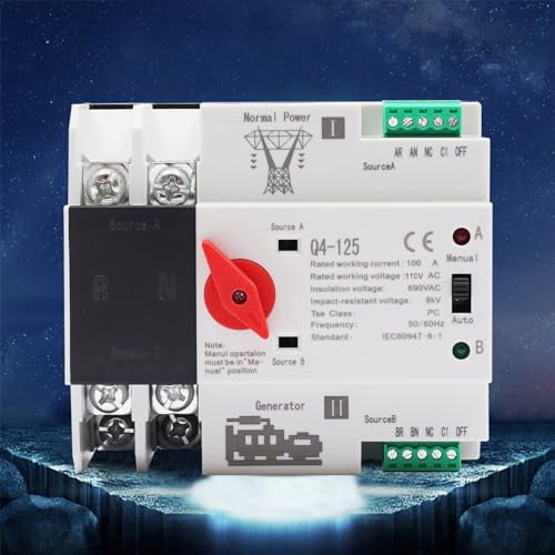 2P 100A Dual Power Automatic Transfer Switch AC 110V ATS PC Level Manual Changeover Generator Transfer Switch Tool 50HZ/60HZ