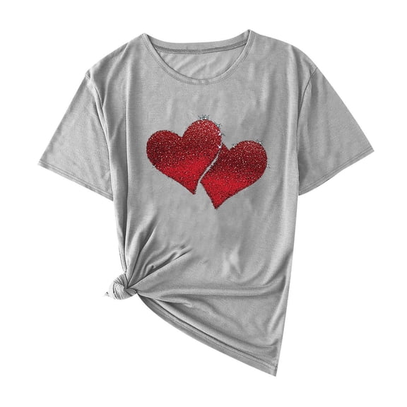 FDGIU Women's Love Heart Graphic Tee - V-Neck Valentine T-Shirt Comfy Casual Blouse Gift