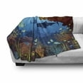thumbnail image 3 of Deep Sea Soft Flannel Fleece Throw Blanket, Underwater Ocean Marine Wildlife Cartoon with Various Fishes, Cozy Plush for Indoor and Outdoor Use, 70" x 90", Deep Sky Blue Multicolor, by Ambesonne, 3 of 6