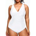 thumbnail image 1 of GHSDFBB Women Plus Size One Piece Swimsuits V Neck Tummy Control Bathing Suits Retro Ruched Swimwear, 1 of 7
