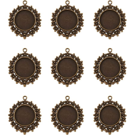 

10pcs 25mm Vintage Tibetan Style Alloy Pendant Cabochon Bezel Settings Nickel Free Antique Bronze Flat Round Tray