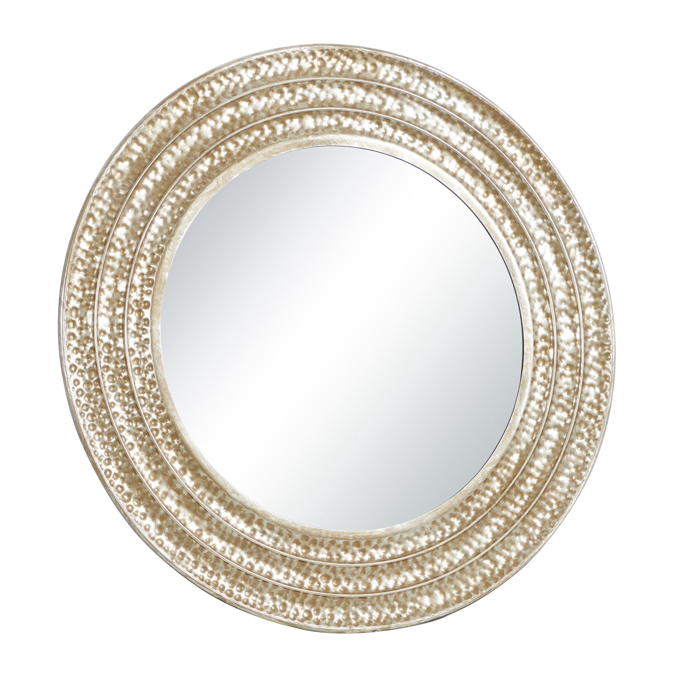 DecMode 39" x 39" Gold Hammered Textured Wall Mirror with Grooves