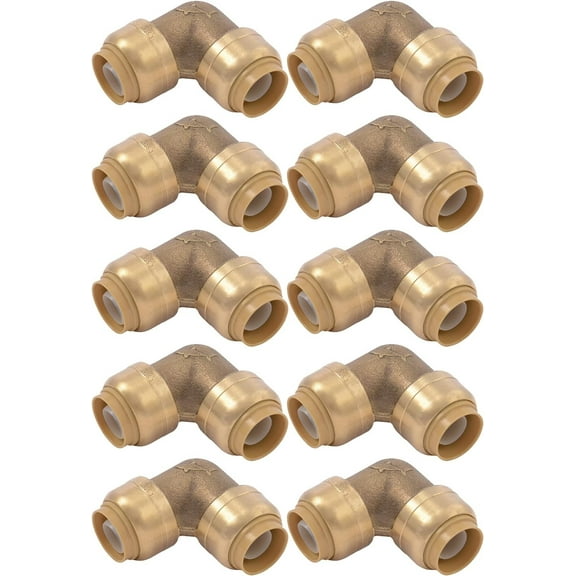 SharkBite 1/2 Inch 90 Degree Elbow, Pack of 10, Push to Connect Brass Plumbing Fitting, PEX Pipe, Copper, CPVC, PE-RT, HDPE, U248LFCP