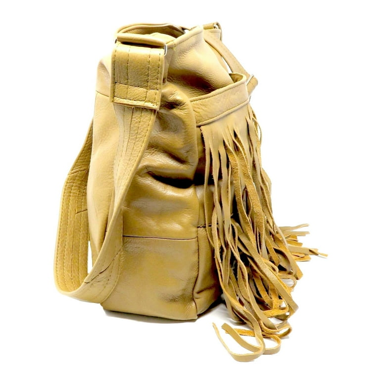 Large Leather Crossbody Fringe Bag - Women's Boho AFONiE Purse