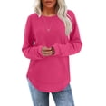 thumbnail image 6 of VISALY Women's Oversized Waffle Blouses Long Sleeve Crew Neck Pullover Tops Fashion Tunic Sweatshirts Loose Fit Dressy Casual Waffle Shirts Trendy Fall Outfit Basic Tee Shirts Hot Pink Xxl, 6 of 7