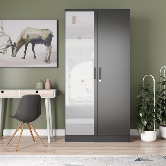 Woodpeckers Furniture and Mattress Mirrored 2 Door Wardrobe in Multi Color