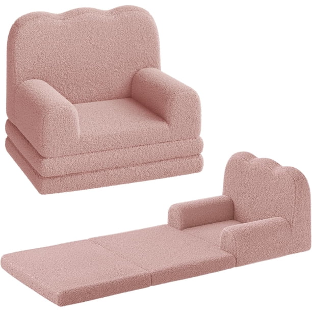 Para niños' 2-in-1 convertible sofa chair in rosa - soft teddy fleece fabric, fold-out couch lounger, perfect para playroom, nursery, o as a birthday gift