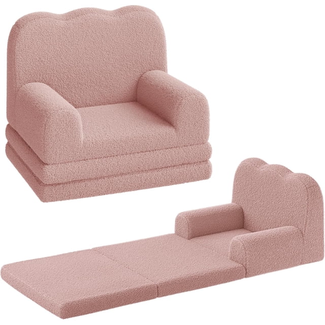 Para niños' 2-in-1 convertible sofa chair in rosa - soft teddy fleece fabric, fold-out couch lounger, perfect para playroom, nursery, o as a birthday gift