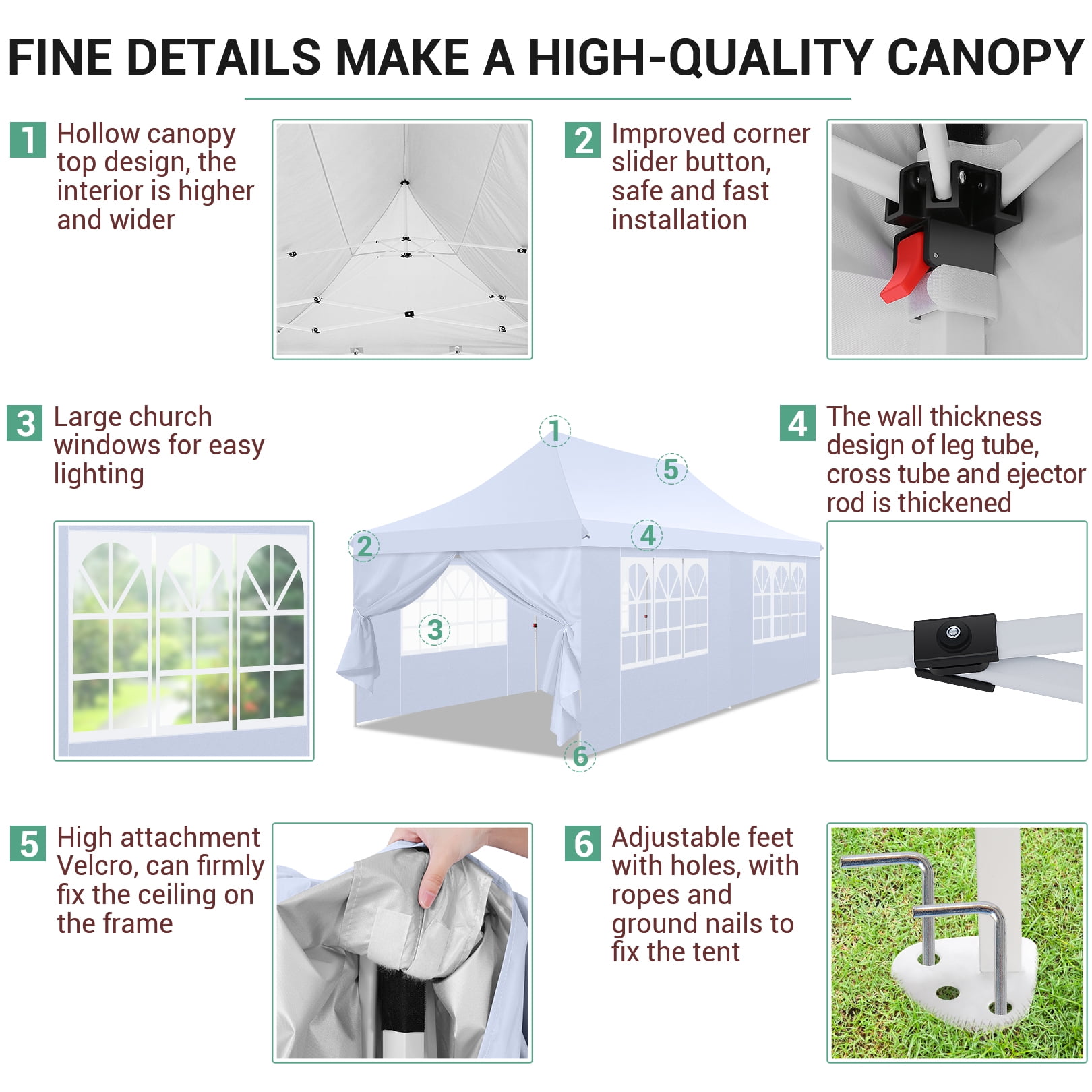 COBIZI 10x20 Outdoor Canopy Gazebo, 6 Removable Sidewalls