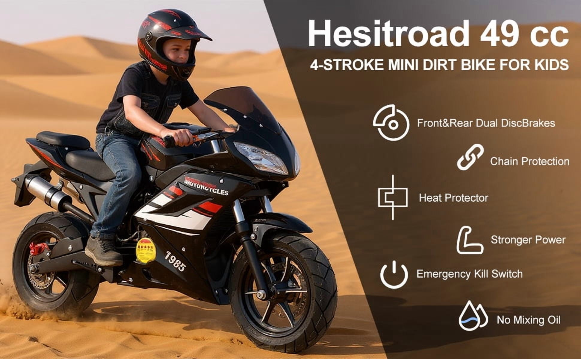 49cc Pocket Rocket Motorcycle - 4-Stroke Gas Powered Mini Bike with 8" Wheels, Front & Rear Disc Brakes, Dual Headlights, Adult Commuter Bike