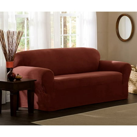 Maytex Stretch Reeves 1 Piece Sofa Furniture Cover Slipcover, Red