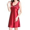 thumbnail image 1 of AWZXDE Pyjama Confortable Simple à Grand Bretelle Col en U pour Femmes en Soie Glacée Premium Été avec Soutien-Gorge Intégré Grande Taille Robe de Nuit Rouge,TG, 1 of 5