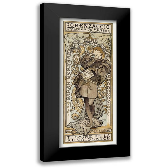Mucha, Alphonse 8x14 Black Modern Framed Museum Art Print Titled - Theatre de La Renaissance