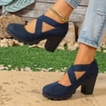 thumbnail image 2 of Busydd Womens Dress Shoes Trendy Flock Chunky and Block Heel Shoes Casual Criss Cross Strap Round Toe Shoes 35, 2 of 9