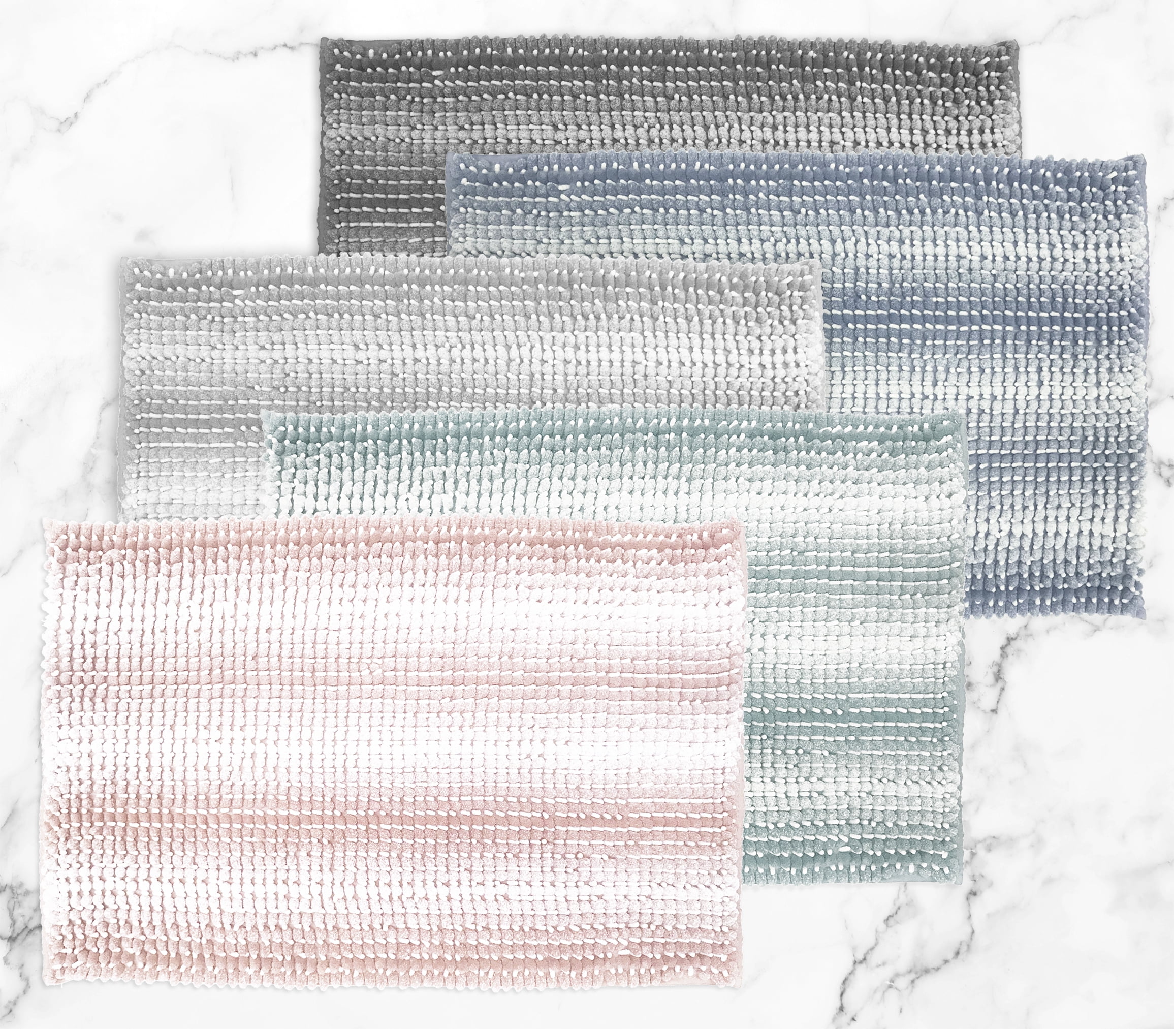 Blossom and Vine Blue Poly Chenille Noodle Bath Rugs, 17 x 24 20 x 30, Non-Slip Backing (2 Count))