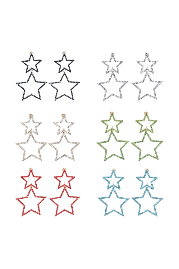 6 Pairs Star Drop Earrings Rhinestone Star Dangle Earrings Star Earrings Sparkle Star Earrings Dainty Fashion Earrings Party Jewelry for Women