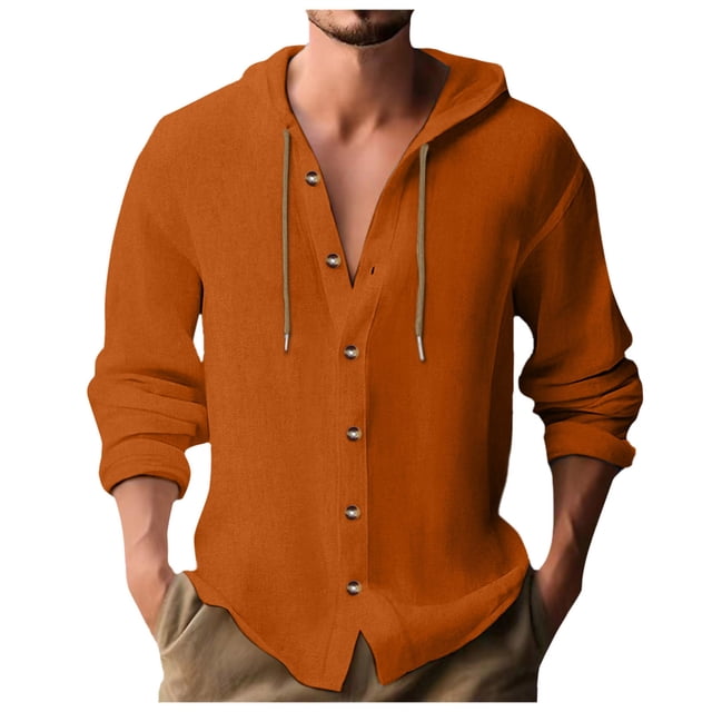 Chemise à Manches Longues pour Hommes - Cardigan Décontracté Uni pour les Vacances, Design à Capuche, à la Mode et Confortable