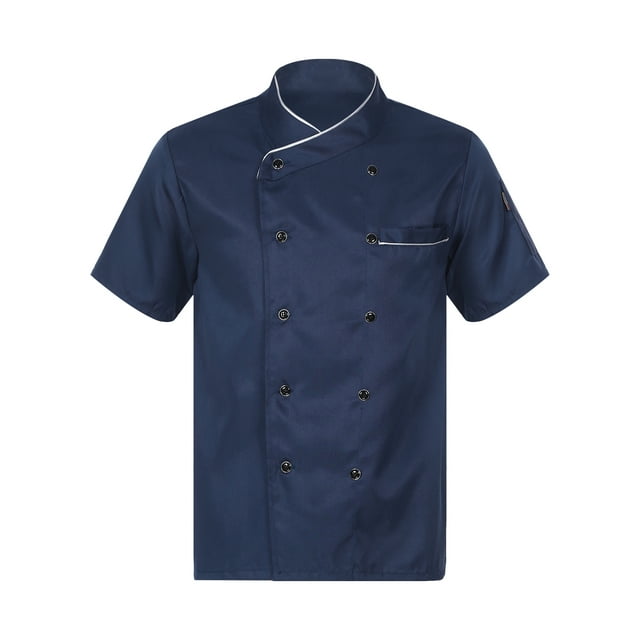 zdhoor Unisex Mens Womens Double-Breasted Chef Coat Cooks Jacket Chef Works Kitchen Cooking Uniform Blue Short Sleeve M