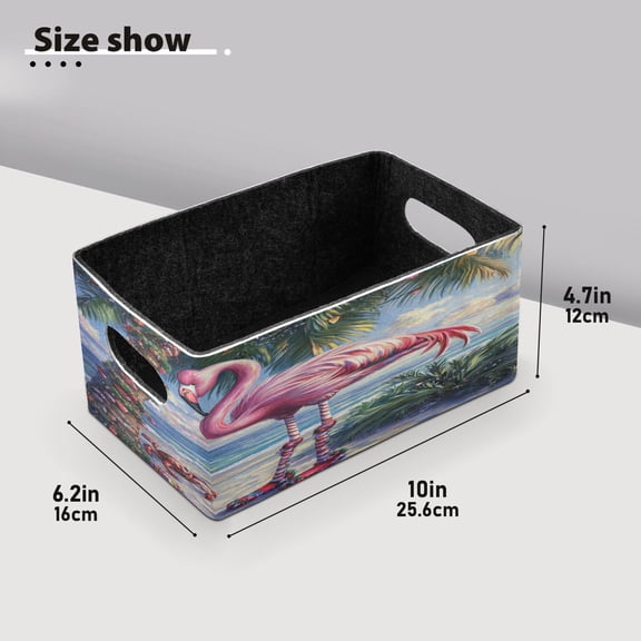 BZSMCE Shelf Baskets Drawing Chrismas Flamingo Pattern Storage Cube Bins 10.1*6.3*4.7in Set of 2